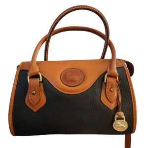 Dooney and Bourke Navy & Tan Leather Satchel Handbag With Crossbody Strap